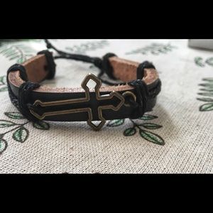 Black Leather across Bracelet